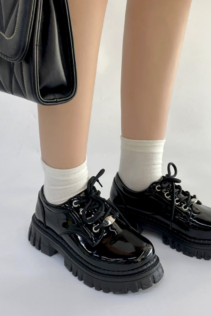 Chunky Treaded Platform Lug Sole Oxford Shoes, Lace Up Shoes, Mary Janes, Available in Black Patent & White Patent