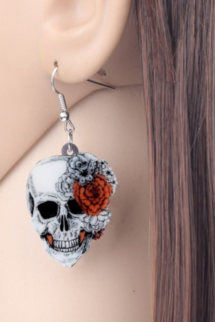 Skull Earrings, Drop, Dangle, Long Punk Rock Jewelry For Women Girls Ladies. Ideal for Halloween, Day of the Dead