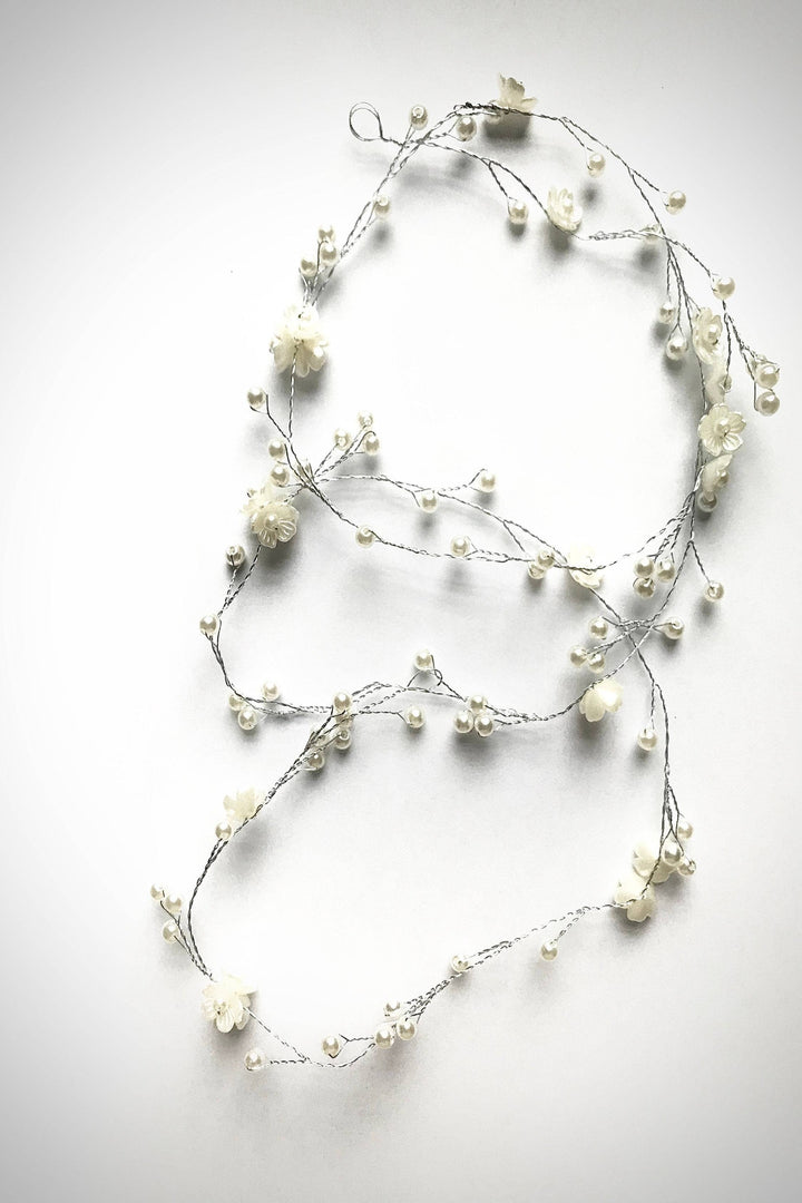 Beautiful Hair Piece, Headband, Bridesmaid, Flowers, Faux Pearl and Silver Finish, Wedding, Ball Hair Accessory, Hair Vine