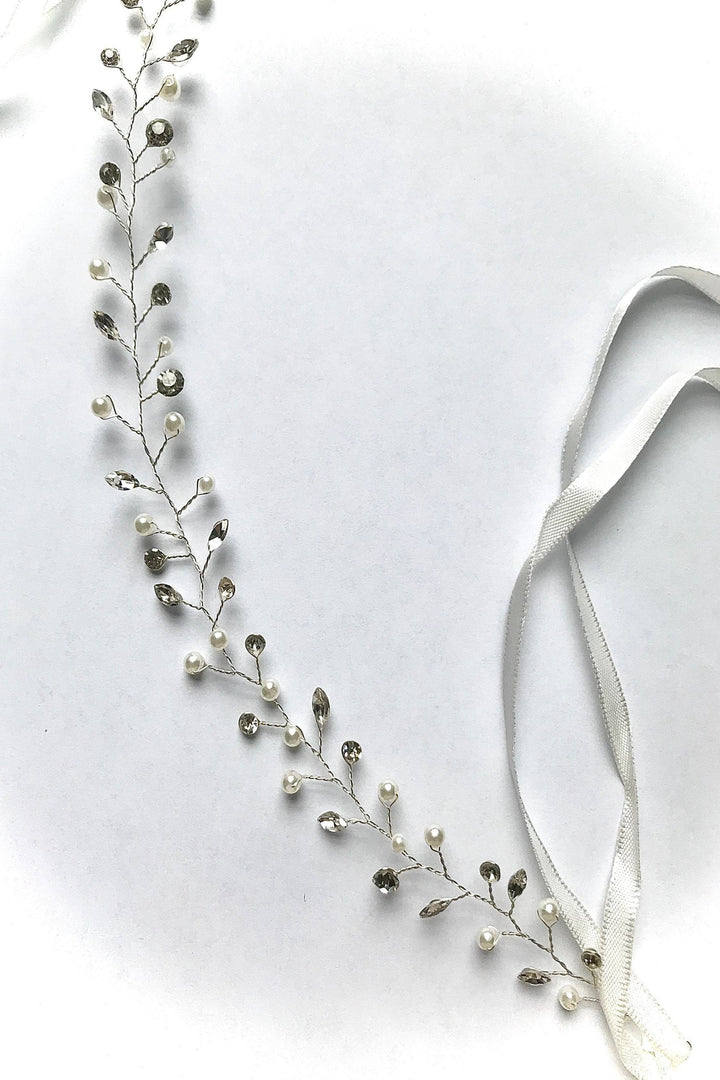 Beautiful Hair Piece, Headband, Bridesmaid, Faux Pearl and Silver Finish, Wedding, Ball Hair Accessory, Hair Vine