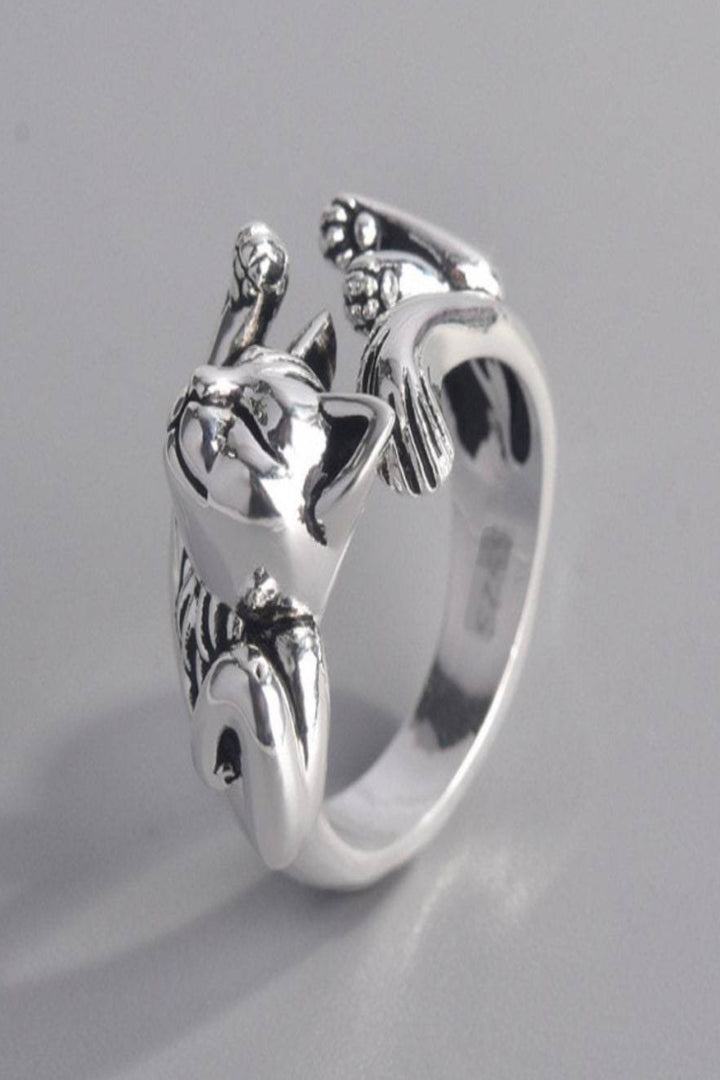 Cute Cat Ring, Adjustable Size, Perfect Gift For Cat Lovers, Silver Finish (48 Hour Dispatch)