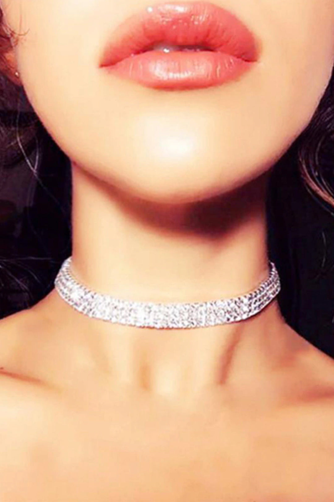 Crystal Rhinestone Choker Necklace, Silver Band Choker, Wedding Accessories, Punk Accessories