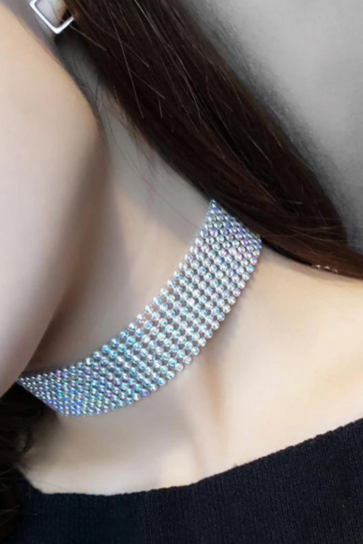 Crystal Rhinestone Choker Necklace, Silver Band Choker, Wedding Accessories, Punk Accessories