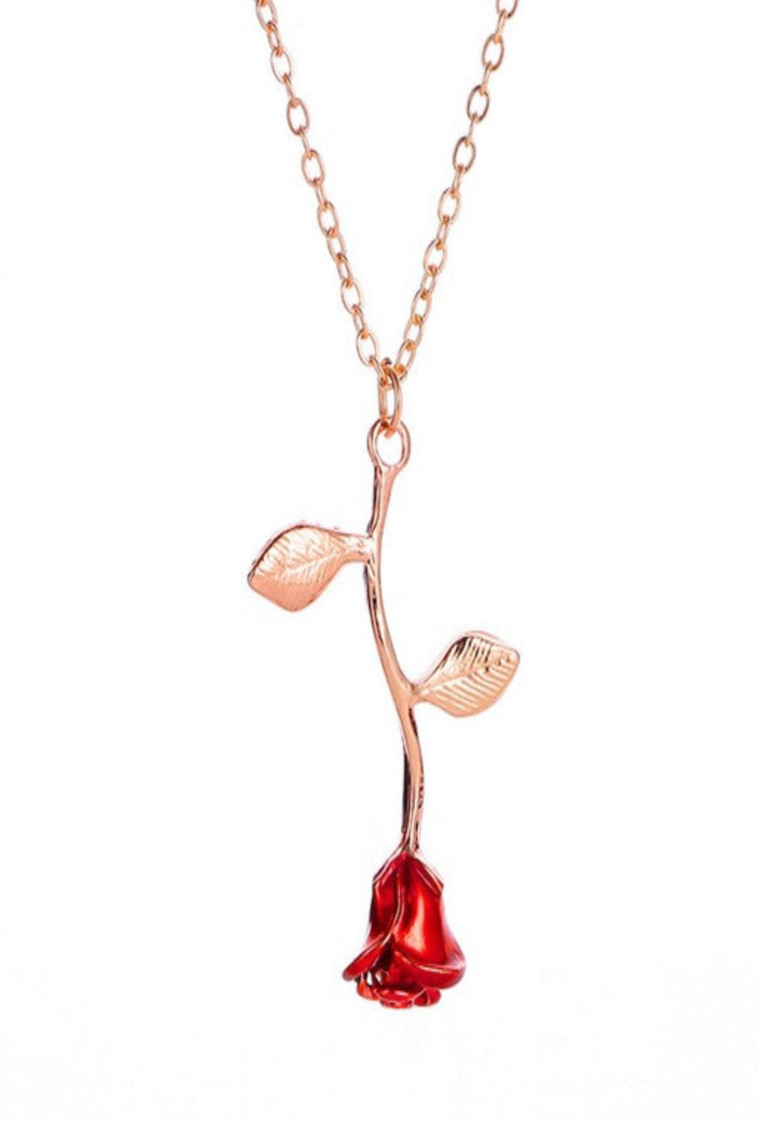 Pretty Red Rose Pendant Necklace, Gold or Silver Finish, Beautiful Gift - Hayati London