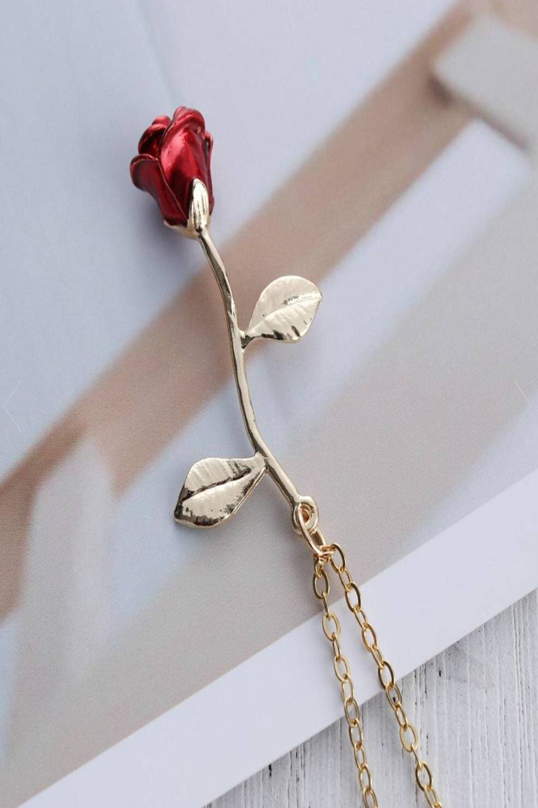 Pretty Red Rose Pendant Necklace, Gold or Silver Finish, Beautiful Gift - Hayati London