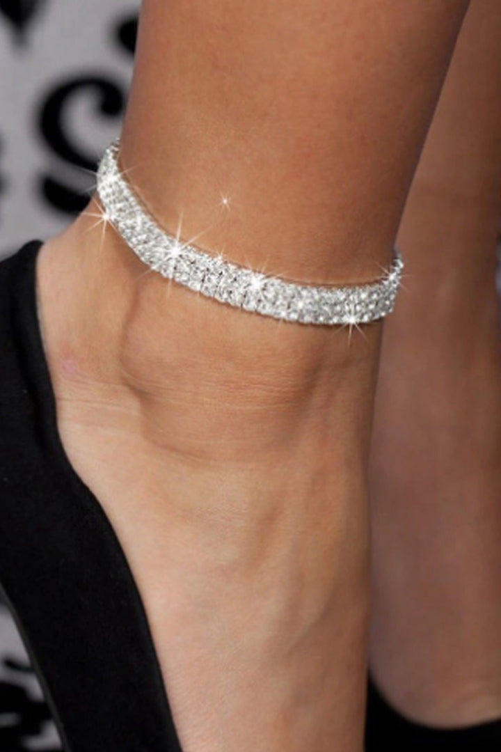 Silver Rhinestone Anklet, Diamond Studded Rows Ankle Bracelet, y2k Accessories, Shiny Footwear (48 Hour Dispatch)