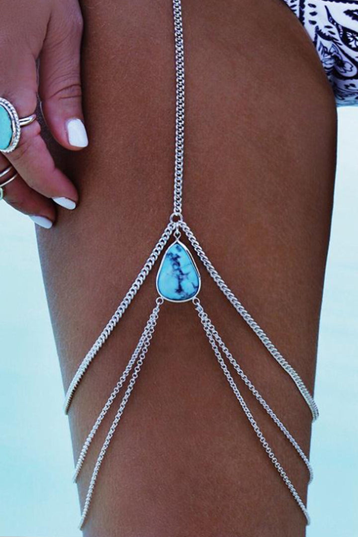 Dainty Turquoise Crystal Thigh Chain, Semi-Precious Gemstone Body Jewellery, Crystal Jewellery (48 Hour Dispatch)