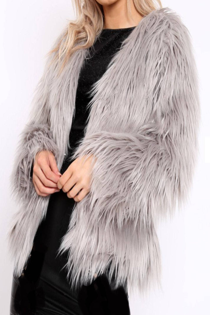 Shaggy Faux Fur Short Jacket Women’s Winter Fluffy, Outwear, Coat. Black, Grey, Beige Colors - Hayati London