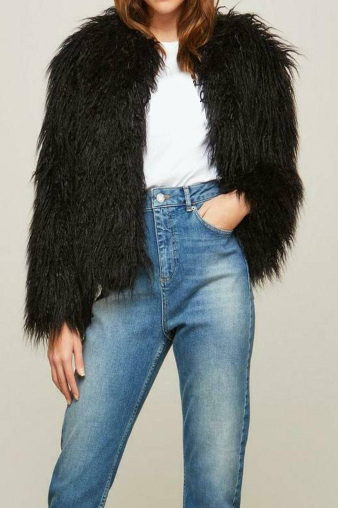 Shaggy Faux Fur Short Jacket Women’s Winter Fluffy, Outwear, Coat. Black, Grey, Beige Colors - Hayati London