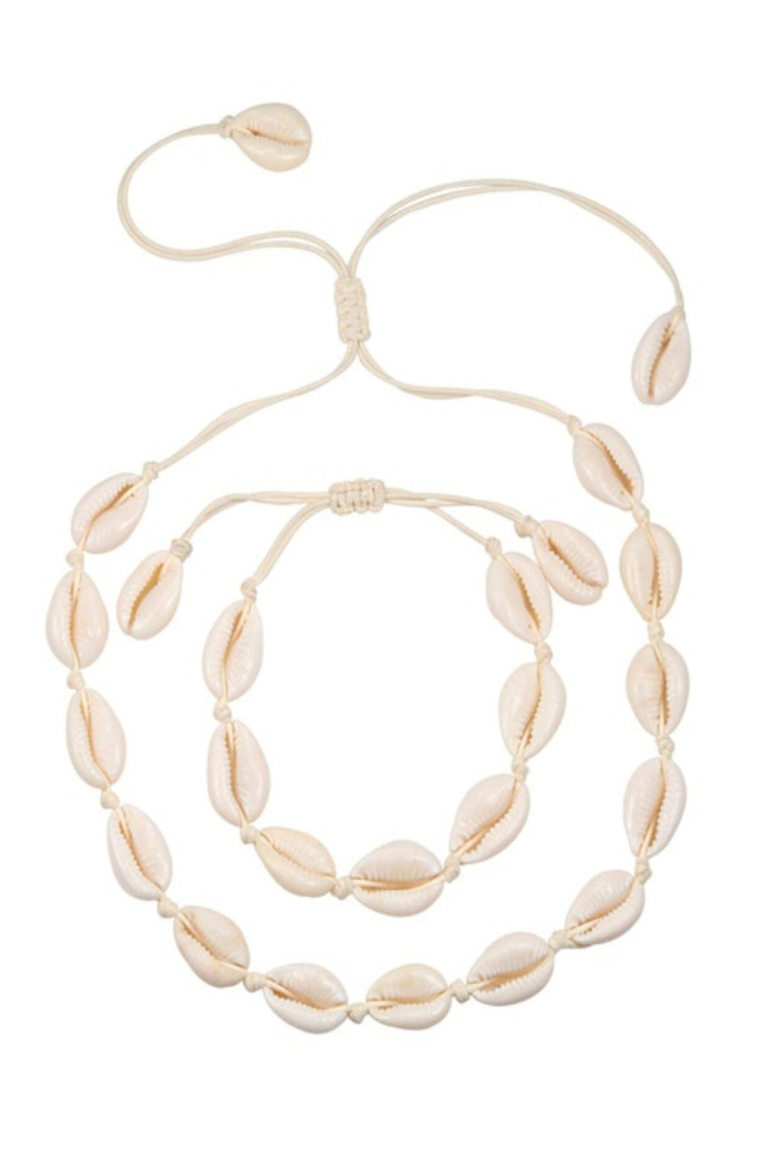 Natural Shell Necklace and Matching Bracelet with Adjustable Tie Cord, Choice of two colors, ideal gift  (48 Hour Dispatch)