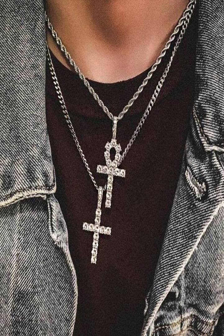 Cross Pendant Necklace, Rhinestone Crystal + Silver Chain (48 Hour Dispatch)