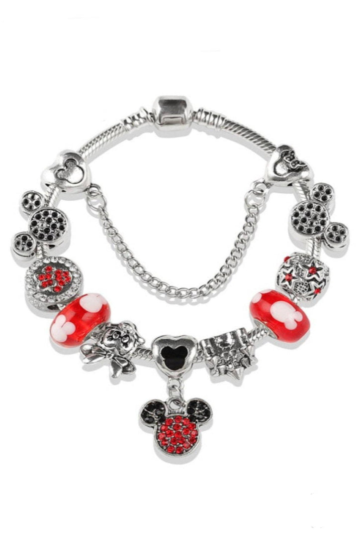 Charm Mickey Bracelet, Silver Finish, Girls, Women Multi Charm Rhinestone Crystal Bracelet. Beautiful Gift, Size: 18cm (48 Hour Dispatch)