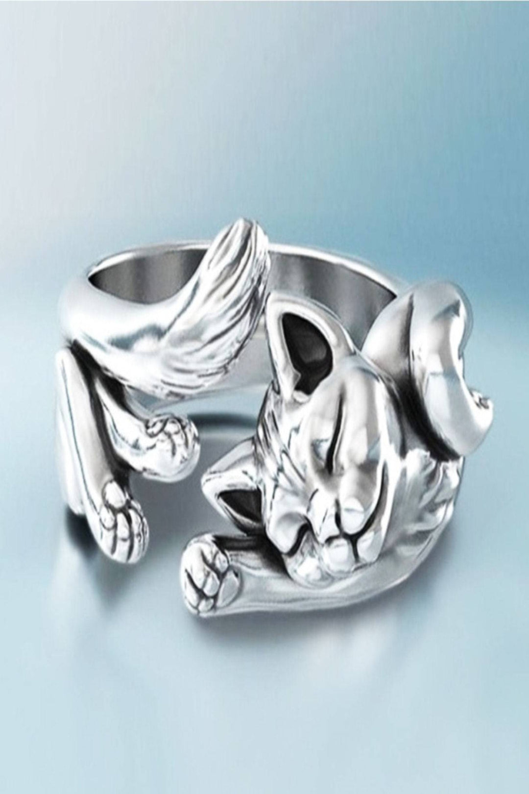 Cute Cat Ring, Adjustable Size, Perfect Gift For Cat Lovers, Silver Finish (48 Hour Dispatch)