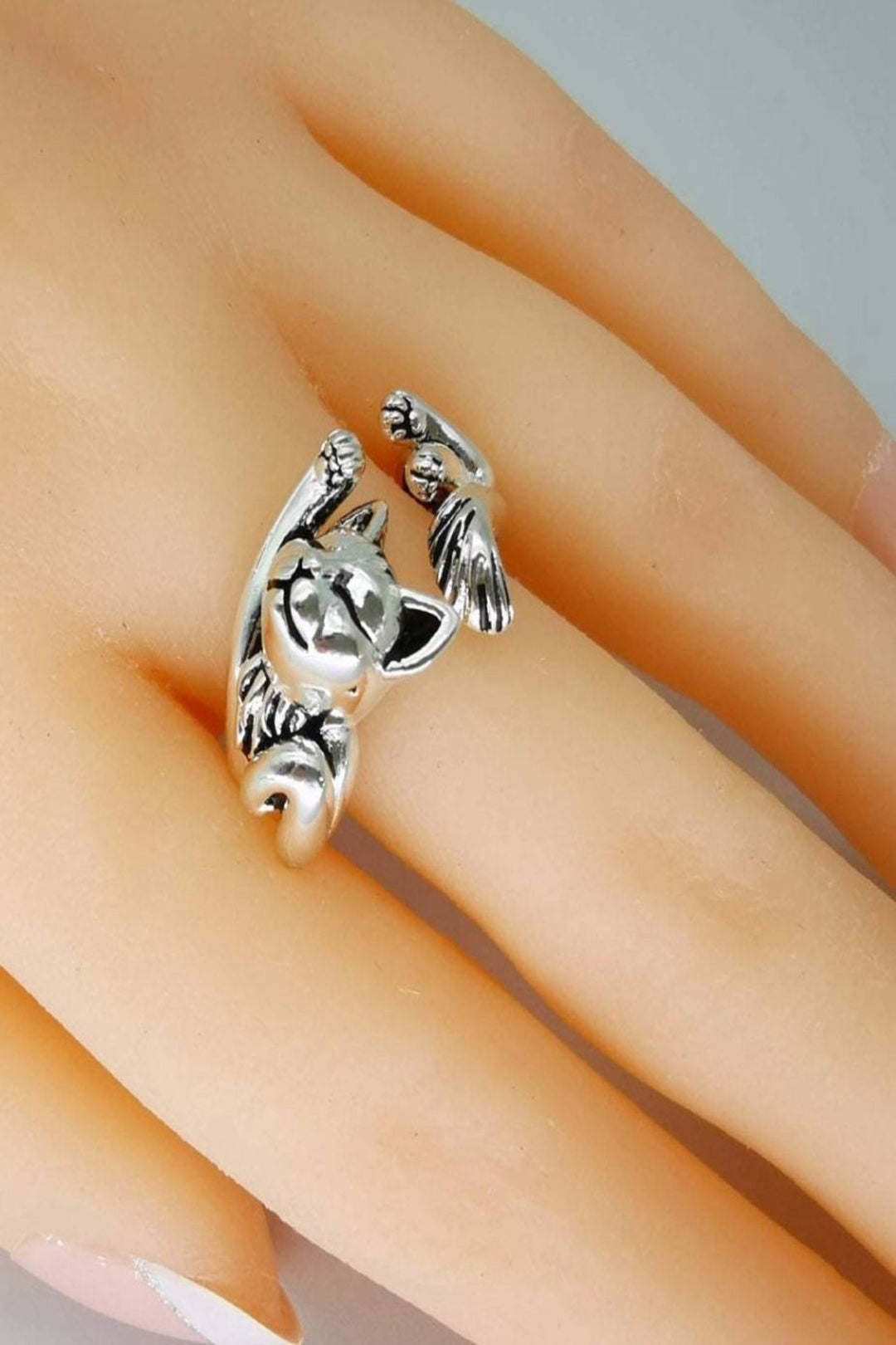 Cute Cat Ring, Adjustable Size, Perfect Gift For Cat Lovers, Silver Finish (48 Hour Dispatch)