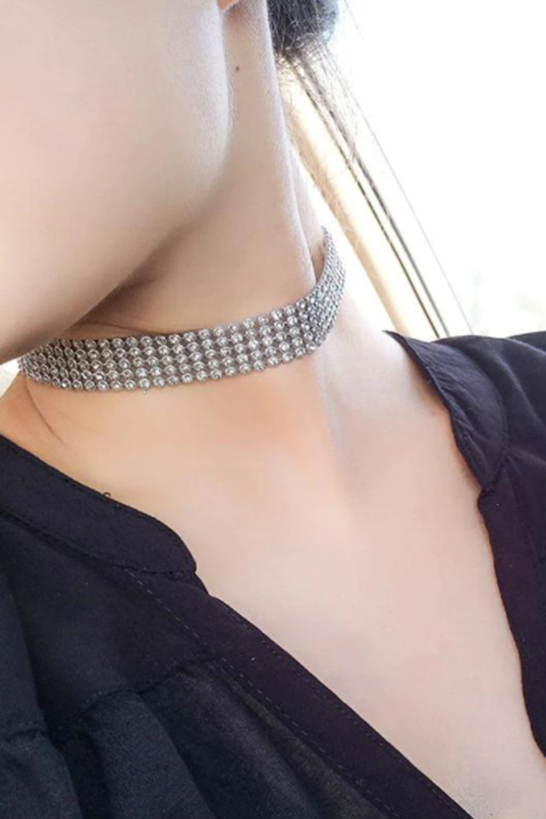 Crystal Rhinestone Choker Necklace, Silver Band Choker, Wedding Accessories, Punk Accessories