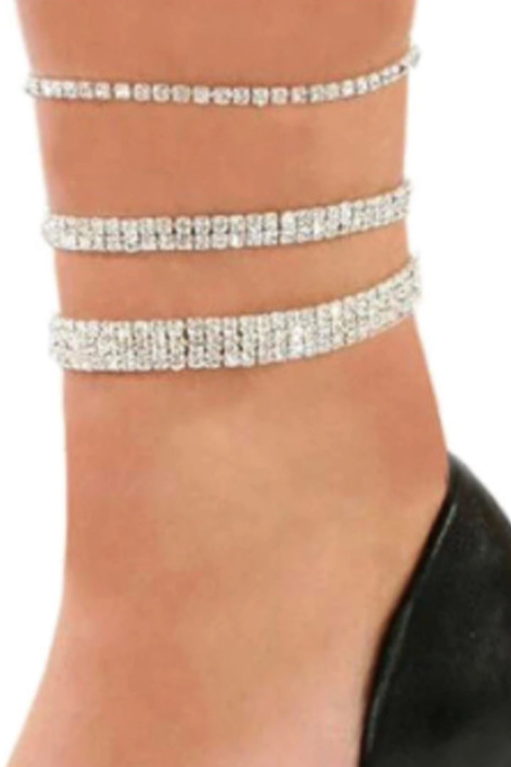 Silver Rhinestone Anklet, Diamond Studded Rows Ankle Bracelet, y2k Accessories, Shiny Footwear (48 Hour Dispatch)