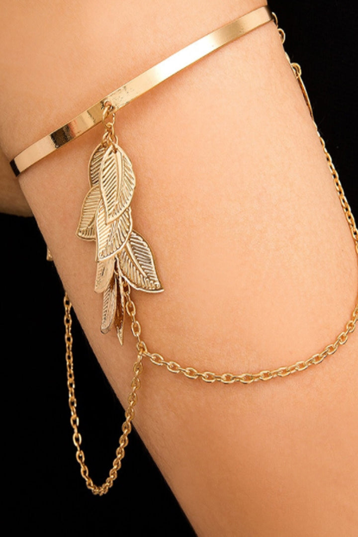 Boho Leaf Charm Upper Arm Bracelet, y2k Bracelets, Metal Leaves Tassel Pendants Arm Cuff, Body Jewelry, Bangle Bracelets (48 Hour Dispatch)