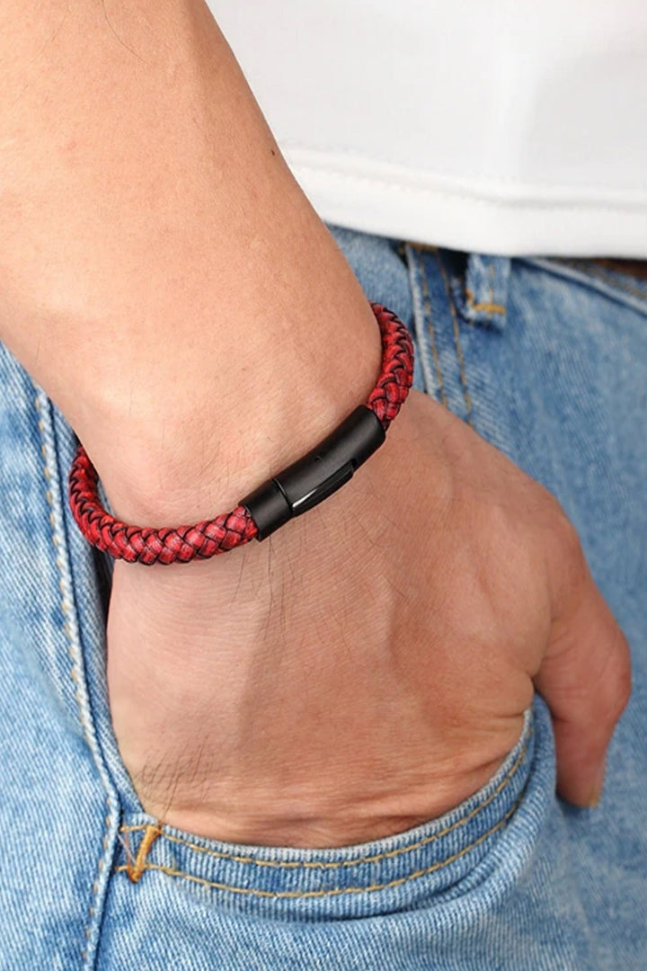 Leather Braided Bracelet, Men's Wrist Jewellery, Black and Red Rope Leather Bracelets (48 Hour Dispatch)