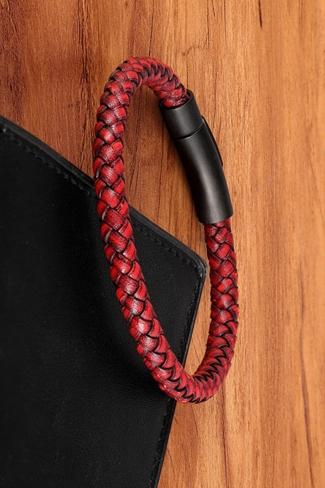 Leather Braided Bracelet, Men's Wrist Jewellery, Black and Red Rope Leather Bracelets (48 Hour Dispatch)