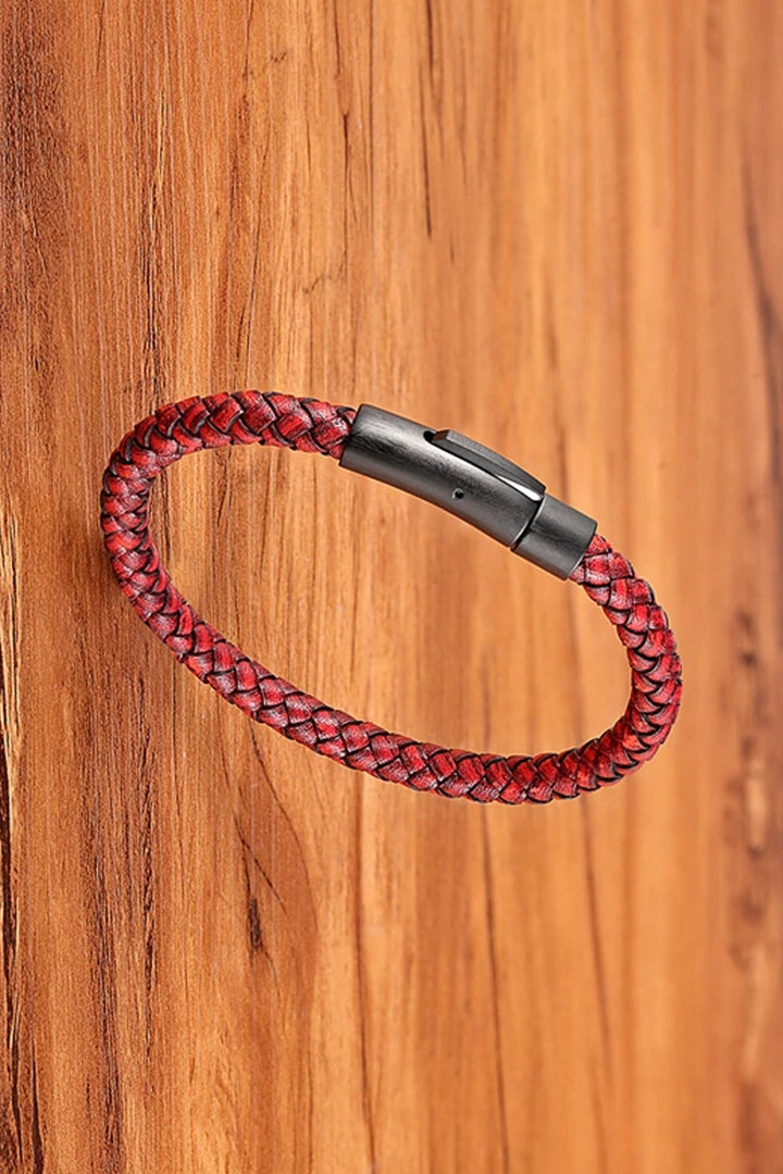 Leather Braided Bracelet, Men's Wrist Jewellery, Black and Red Rope Leather Bracelets (48 Hour Dispatch)