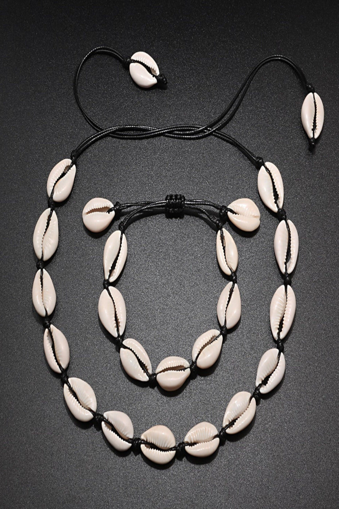 Natural Shell Necklace and Matching Bracelet with Adjustable Tie Cord, Choice of two colors, ideal gift  (48 Hour Dispatch)