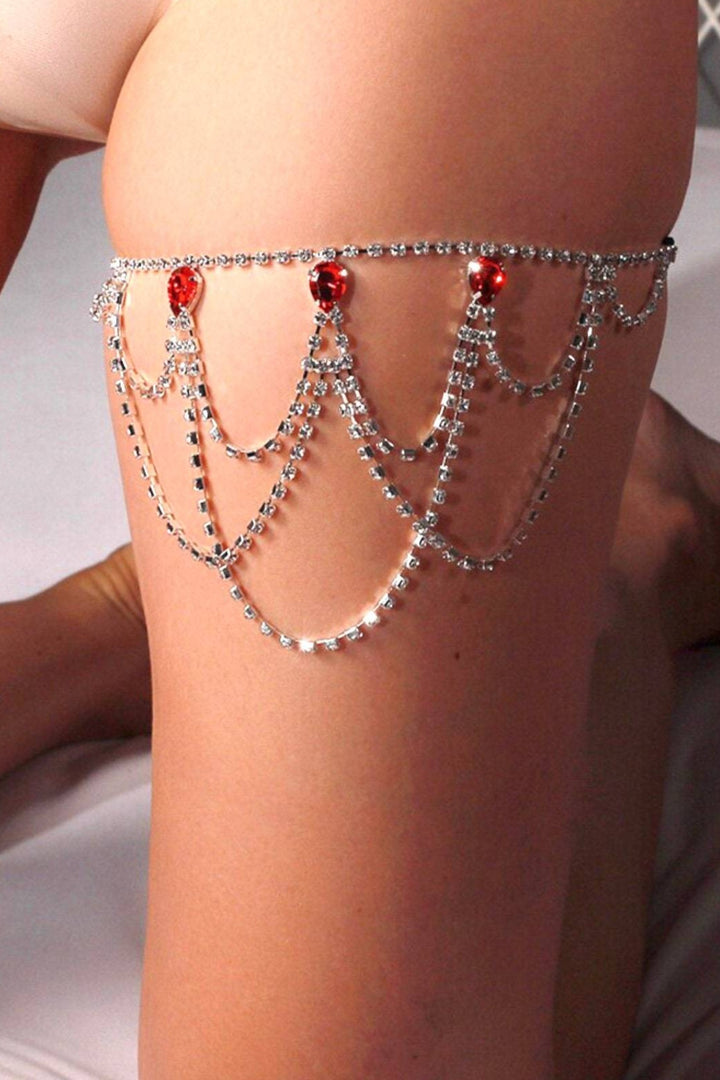 Thigh Chain, Rhinestone Crystal, Multi-layer Leg Chain, Elastic hold up, Body Jewelry, Body Chain  (48 Hour Dispatch)