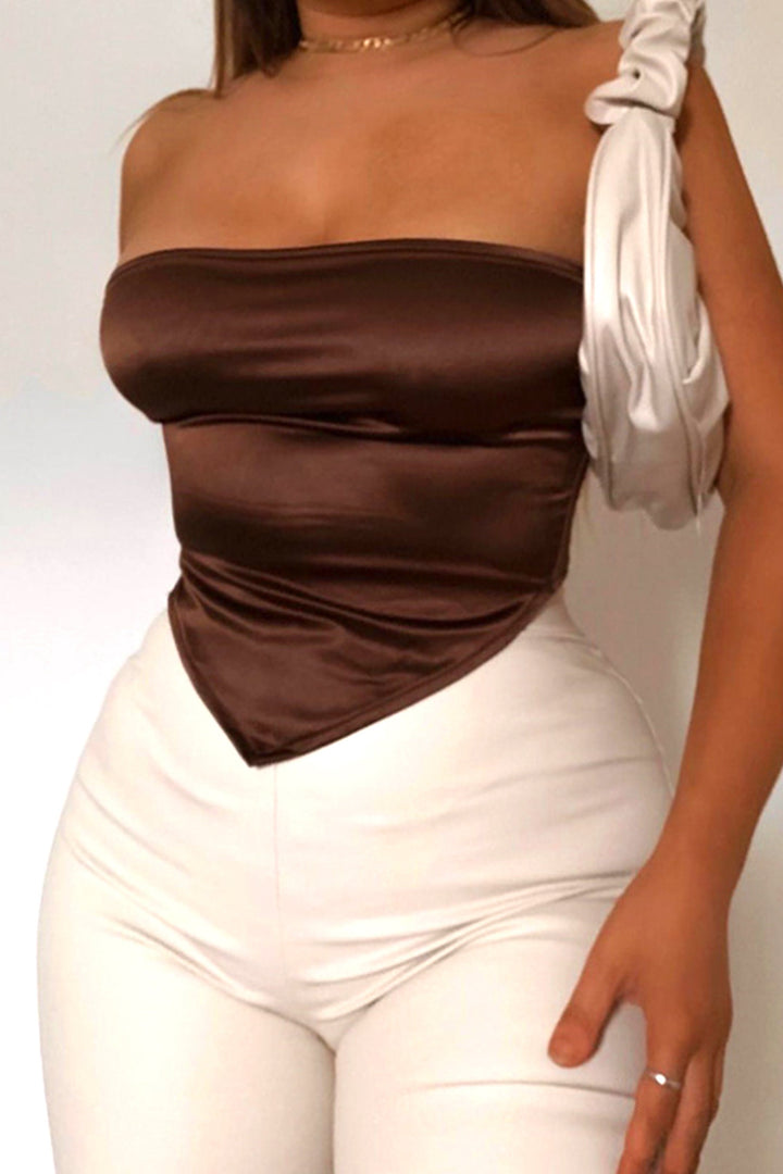 Sleeveless Satin Scarf Top, Bandana Bandeau Crop Top, Multiway Tie Back Top, Available in Brown, Black & White