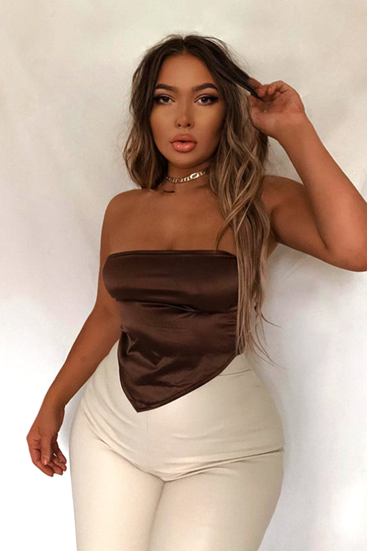 Sleeveless Satin Scarf Top, Bandana Bandeau Crop Top, Multiway Tie Back Top, Available in Brown, Black & White