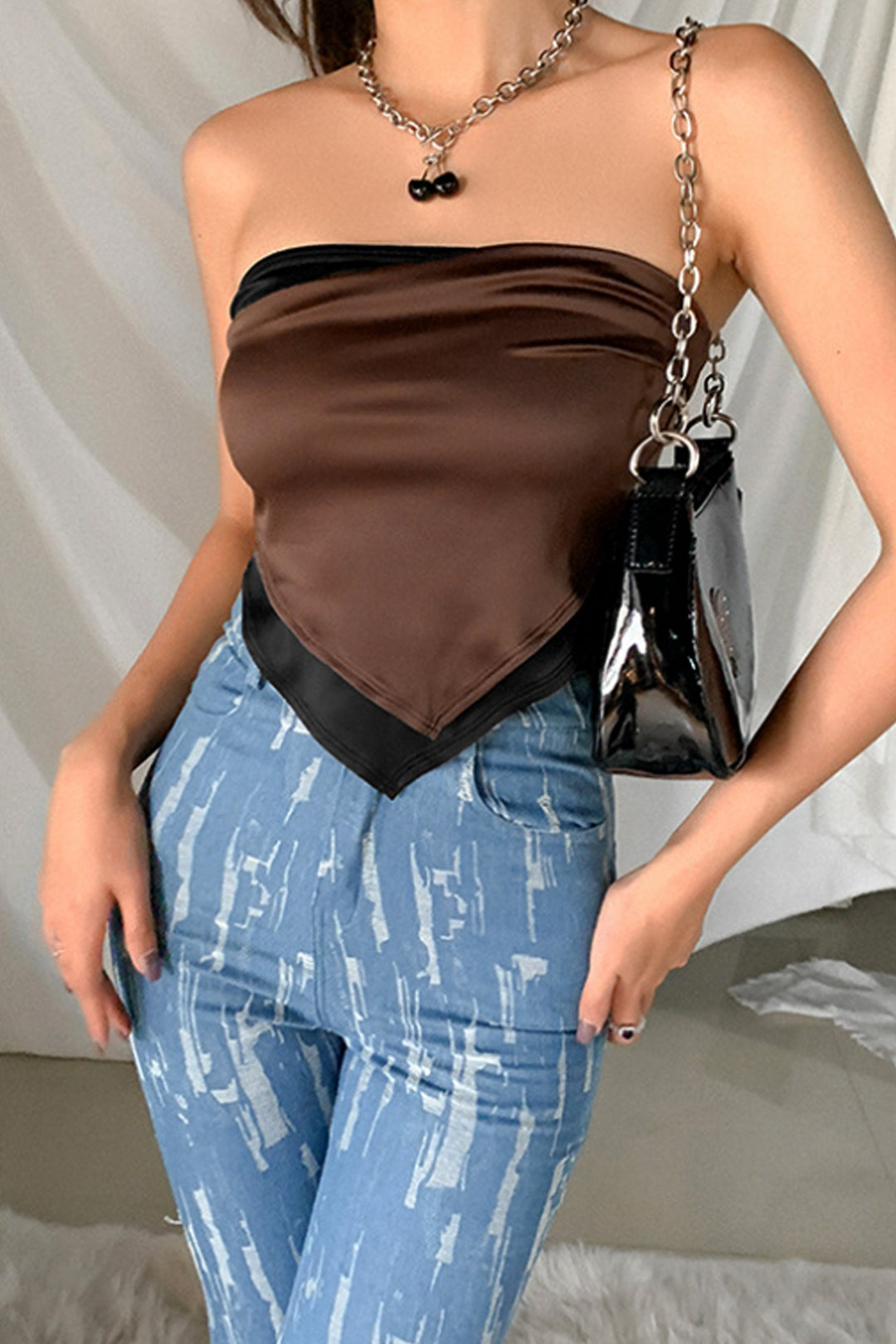 Sleeveless Satin Scarf Top, Bandana Bandeau Crop Top, Multiway Tie Back Top, Available in Brown, Black & White