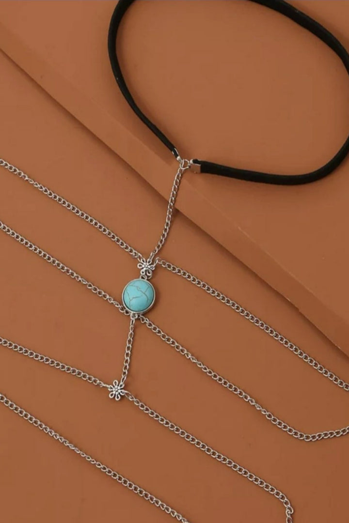 Silver Thigh Chain, Round Turquoise Colored Stone, Multilayer Thigh Chain, Leg Body Jewelry Layered for Holiday, Women Gift Present (48 Hour Dispatch)