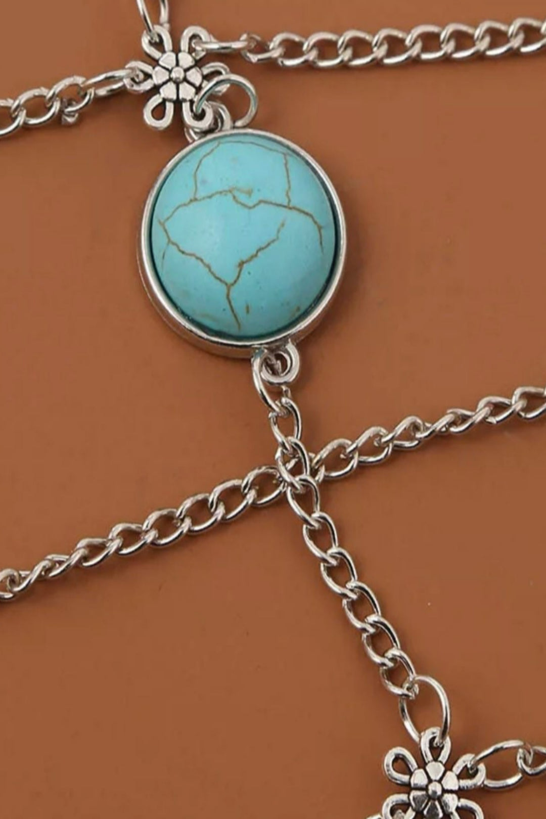 Silver Thigh Chain, Round Turquoise Colored Stone, Multilayer Thigh Chain, Leg Body Jewelry Layered for Holiday, Women Gift Present (48 Hour Dispatch)