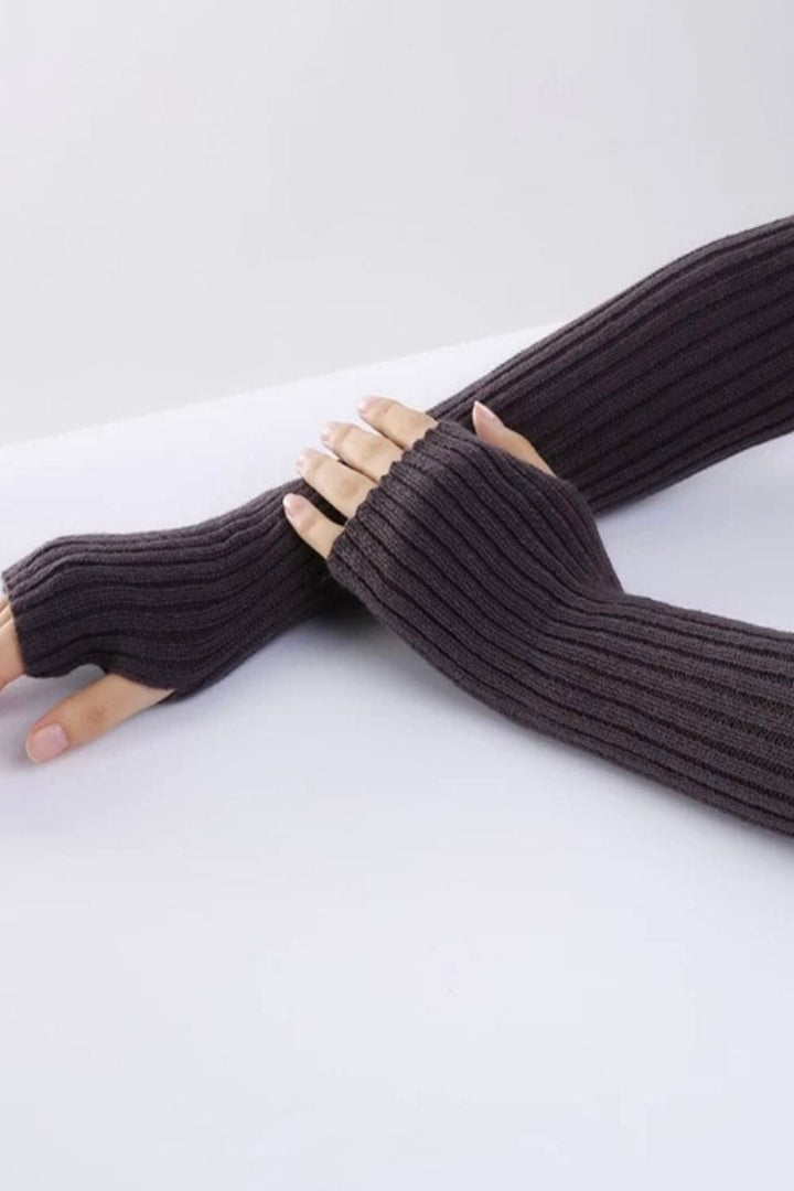 Knitted Arm Warmer Sleeves, Fingerless Thumb Hole Long Sleeves, One size, Y2K Style, Available in Black, White, Brown