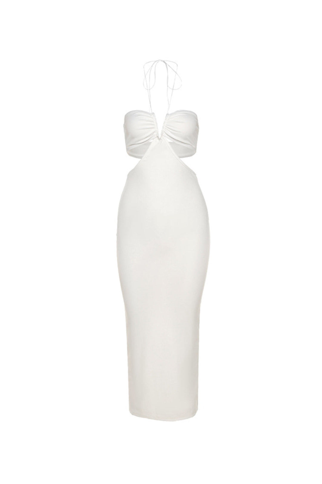 Cut Out Waist Split Halterneck Maxi Dress, Spaghetti Strap Tie-Back, Plunge V-Neckline, Available in Black & White