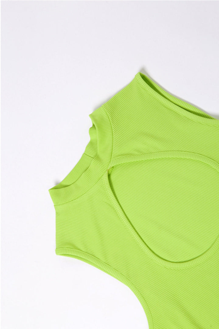 Lime Green Mandarin Collar Keyhole Front Dress, Bodycon Sleeveless Mini Dress, Plus Size Dress