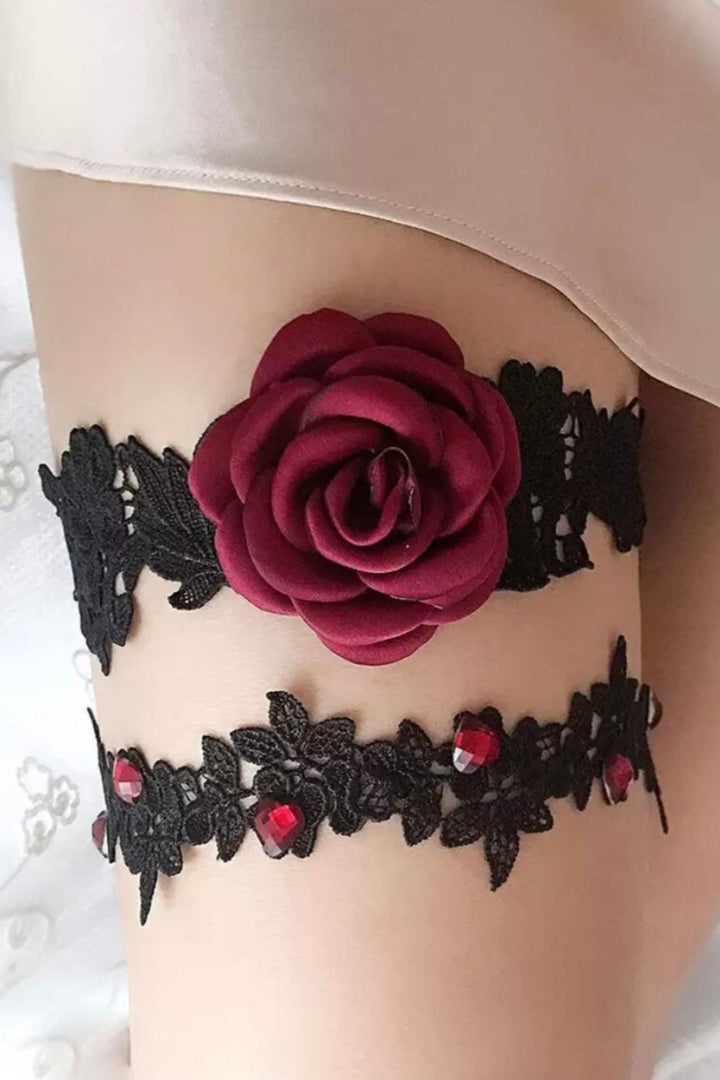 Women’s Sexy Lace Garters, Rose Flower Garter, Lace Thigh Belts