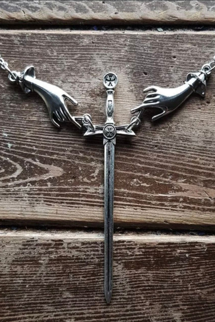 Sword hand Necklace Silver Color pendant Gothic jewelry Dark Fantasy Lady Hand dagger men women gift statement satanic 2020 new long fashion