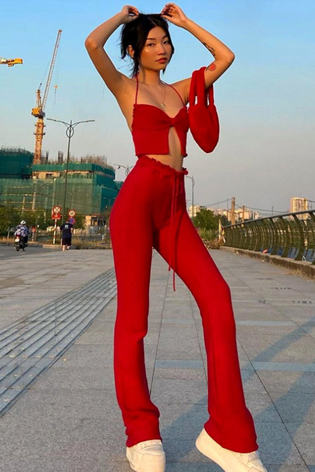 Butterfly Red Backless Split Front Crop Top, Spaghetti Strap Crop Top, Halter Plunge Neckline, Y2K Crop Top