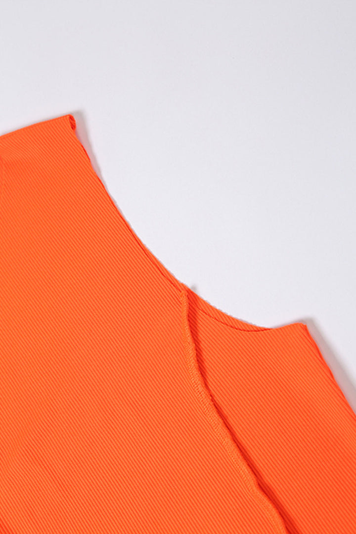 Patchwork Bodycon Mini Dress, Sleeveless Turtleneck, Ribbed Jersey Material, Available in Orange & Black