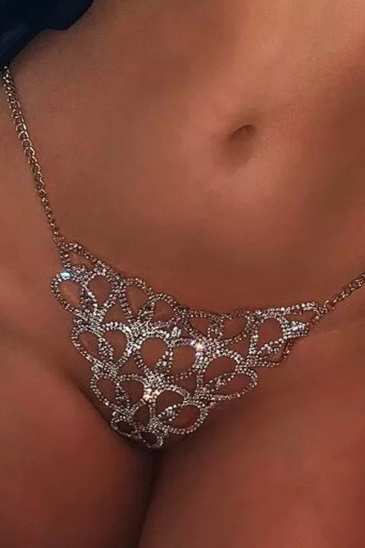 Heart Rhinestone Body Chains Jewellery Waist Round Panties for Women Crystal Underwear Thong Belly Chain Jewellery Sexy Gift Present Jewellery (48 Hour Dispatch)