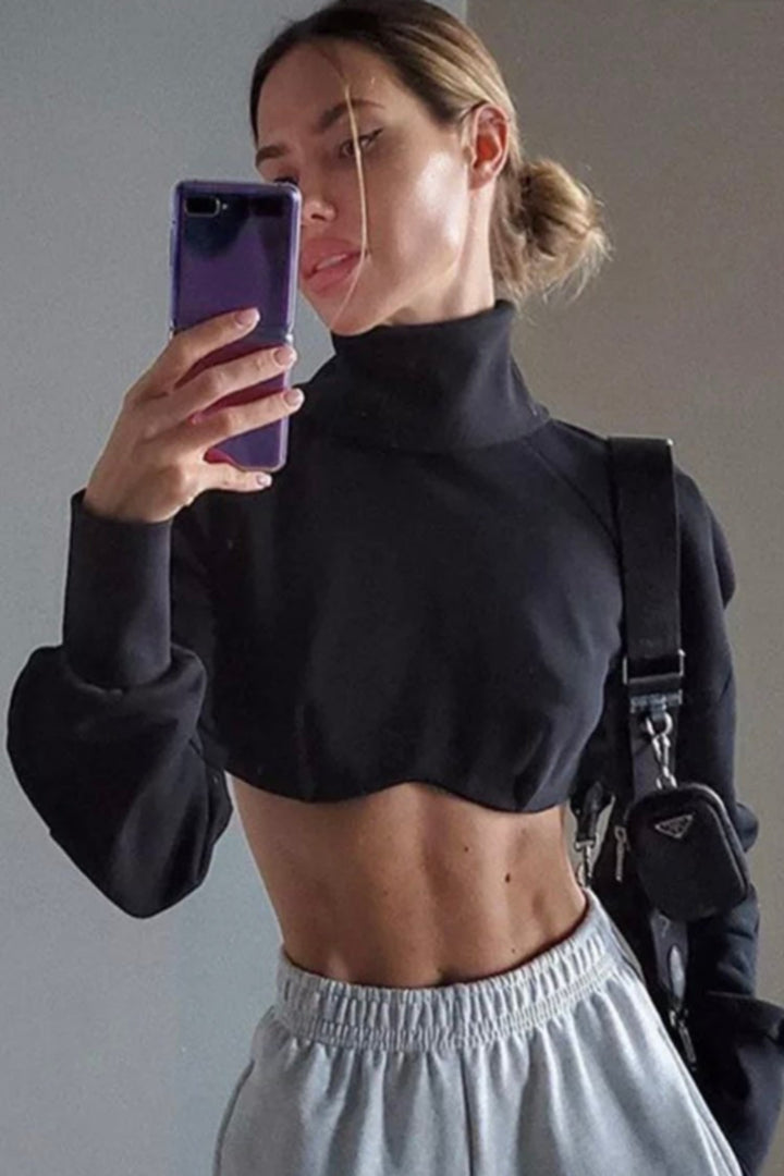 Black Corset Turtleneck Long Sleeve Crop Top