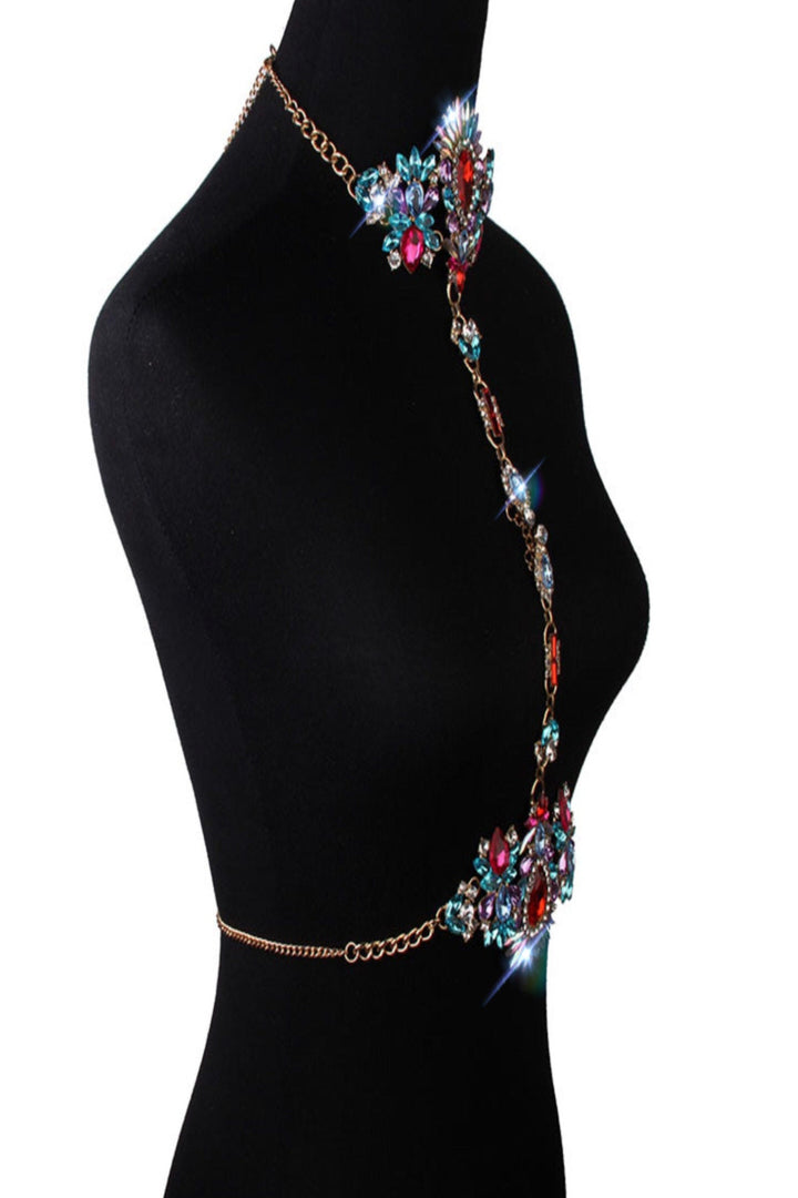 Choker Necklace and Waist Chain, Bohemain, Flower Harness, Crystal Rhinestone, Ethnic, Gypsy Jewellery Party Wear (48 Hour Dispatch)