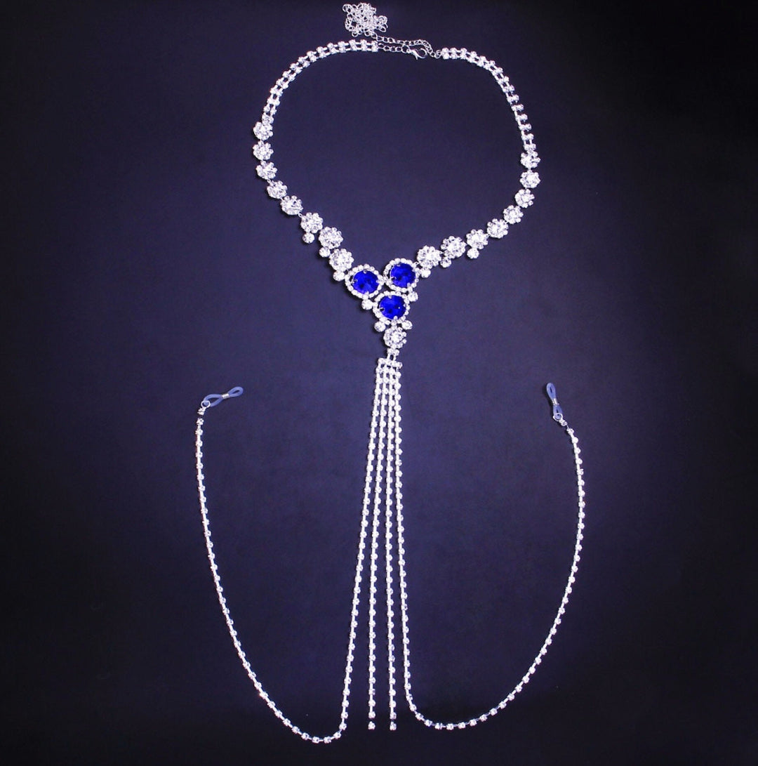 Crystal Body Chain, Blue Crystal Set, Thong Chain, Body Jewellery (48 Hour Dispatch)