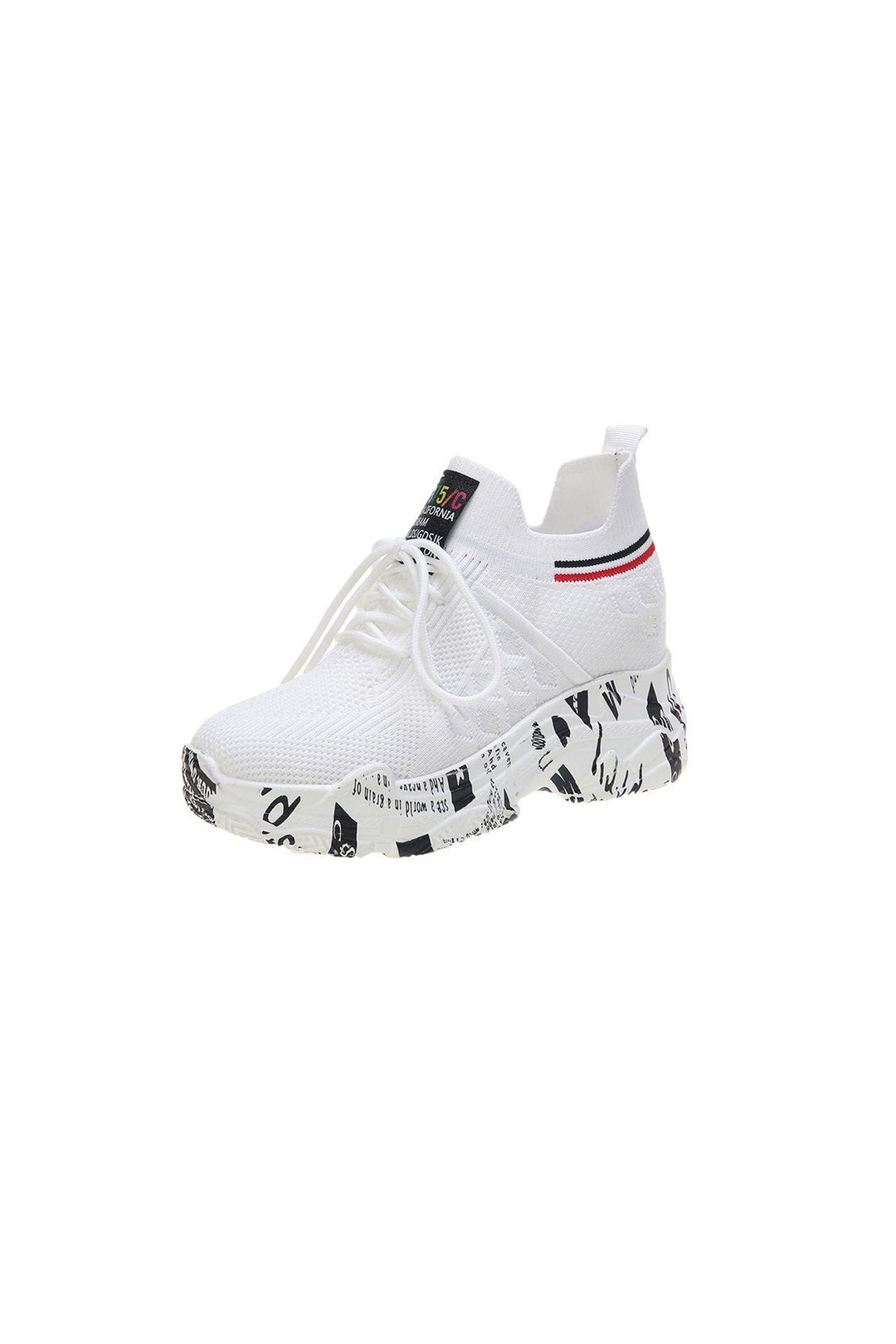 Edgy Newspaper Print Sole Platform Trainers, Women's Chunky Sneakers, Available in Black & White