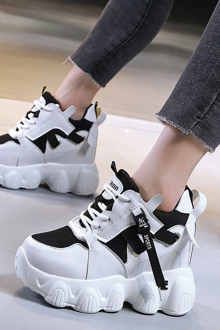 Minimalistic Platform Textured Chunky Bubble Trainers, Lace Up Front Detailing Sneakers, Women's Sneakers, Available in Two Designs