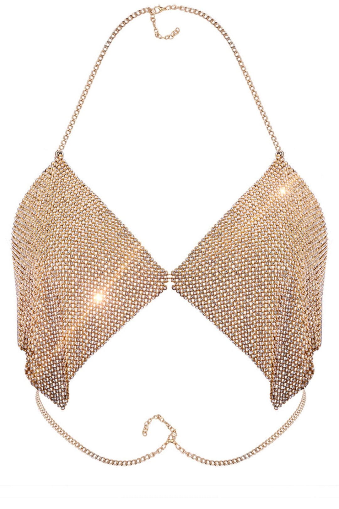 Gold Metal Mesh Halter Plunge Scarf Crop Top, Backless Scarf Bandana Top