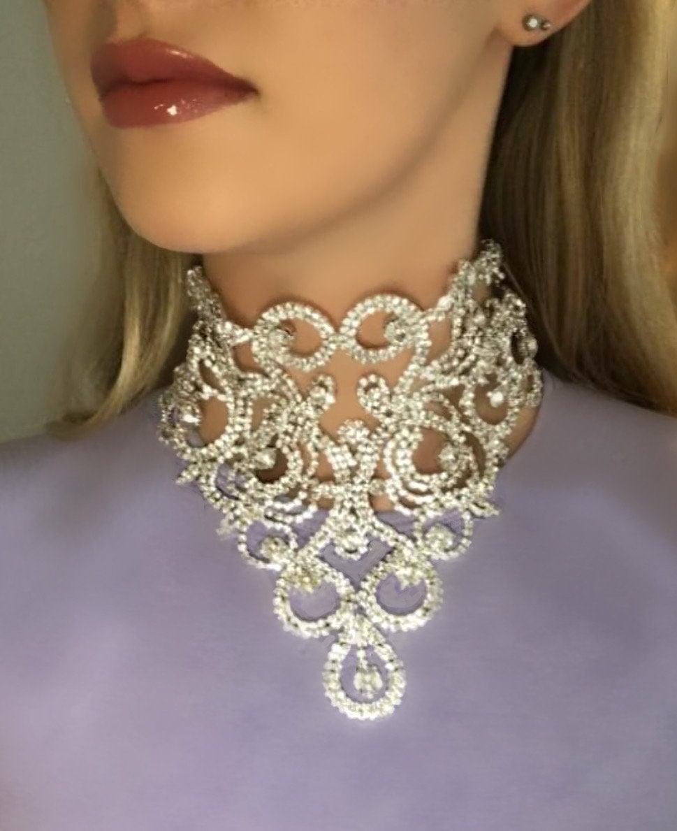 Crystal Choker, Diamanté Necklace, Crystal Necklace, Wedding Jewellery,  Bridal Jewellery, Silver Necklace, Choker, Gift Idea (48 Hour Dispatch)