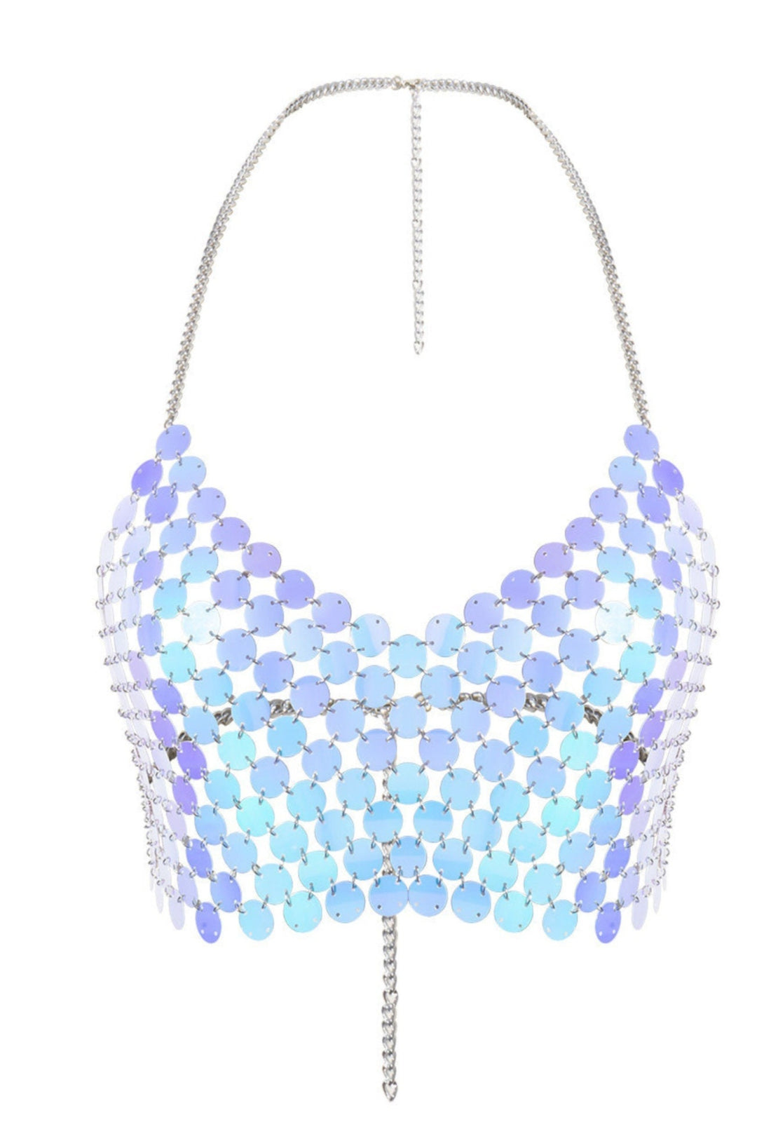 Blue Tint Mirror Disc Chainmail Halter Crop Top