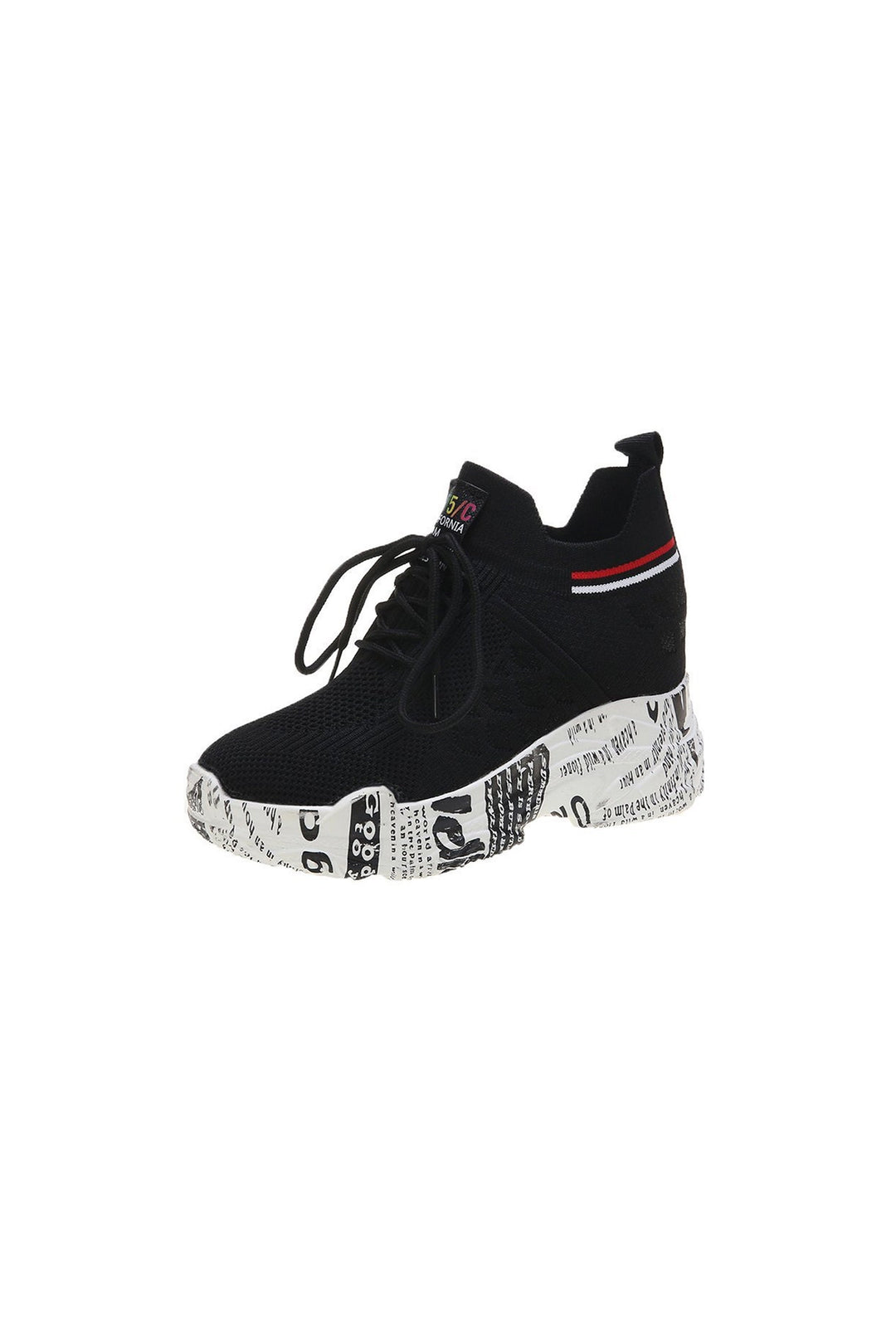 Edgy Newspaper Print Sole Platform Trainers, Women's Chunky Sneakers, Available in Black & White