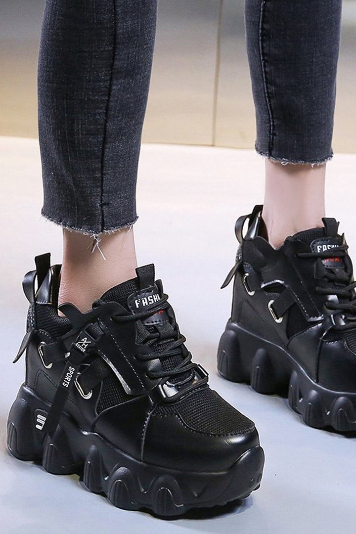 Minimalistic Platform Textured Chunky Bubble Trainers, Lace Up Front Detailing Sneakers, Women's Sneakers, Available in Two Designs