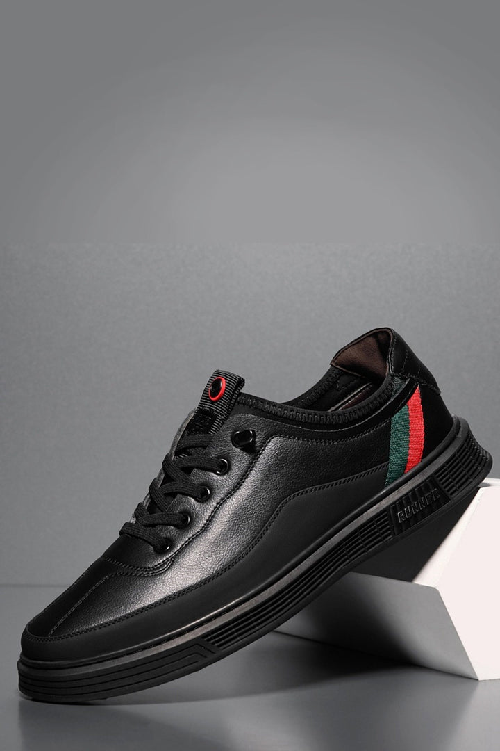 Black Side Stripe Court Sneakers, Red & Green Stripe, Men's Low Top Trainers, Edgy Casual Sneakers, Men's Footwear (UK Size 8)